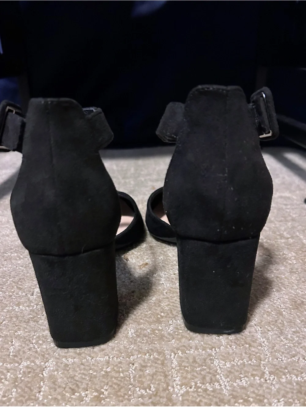 Classic Black Ankle-Strap 3 Inch Block Heel Pump Size 7 Suede